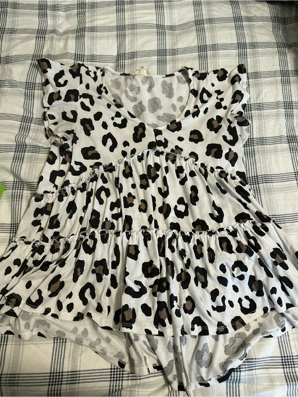 Altar'd State White Leopard Print Flutter Sleeve Tiered Top